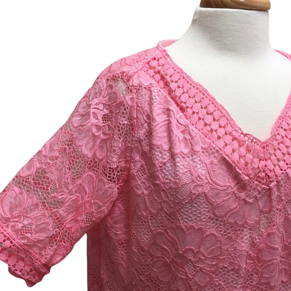 Yoins Your Inspiration 3XL Stretch Lace Crochet Overlay Bold Pink Dress NWT